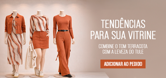 VITRINE TENDÊNCIA TERRACOTA E TULE